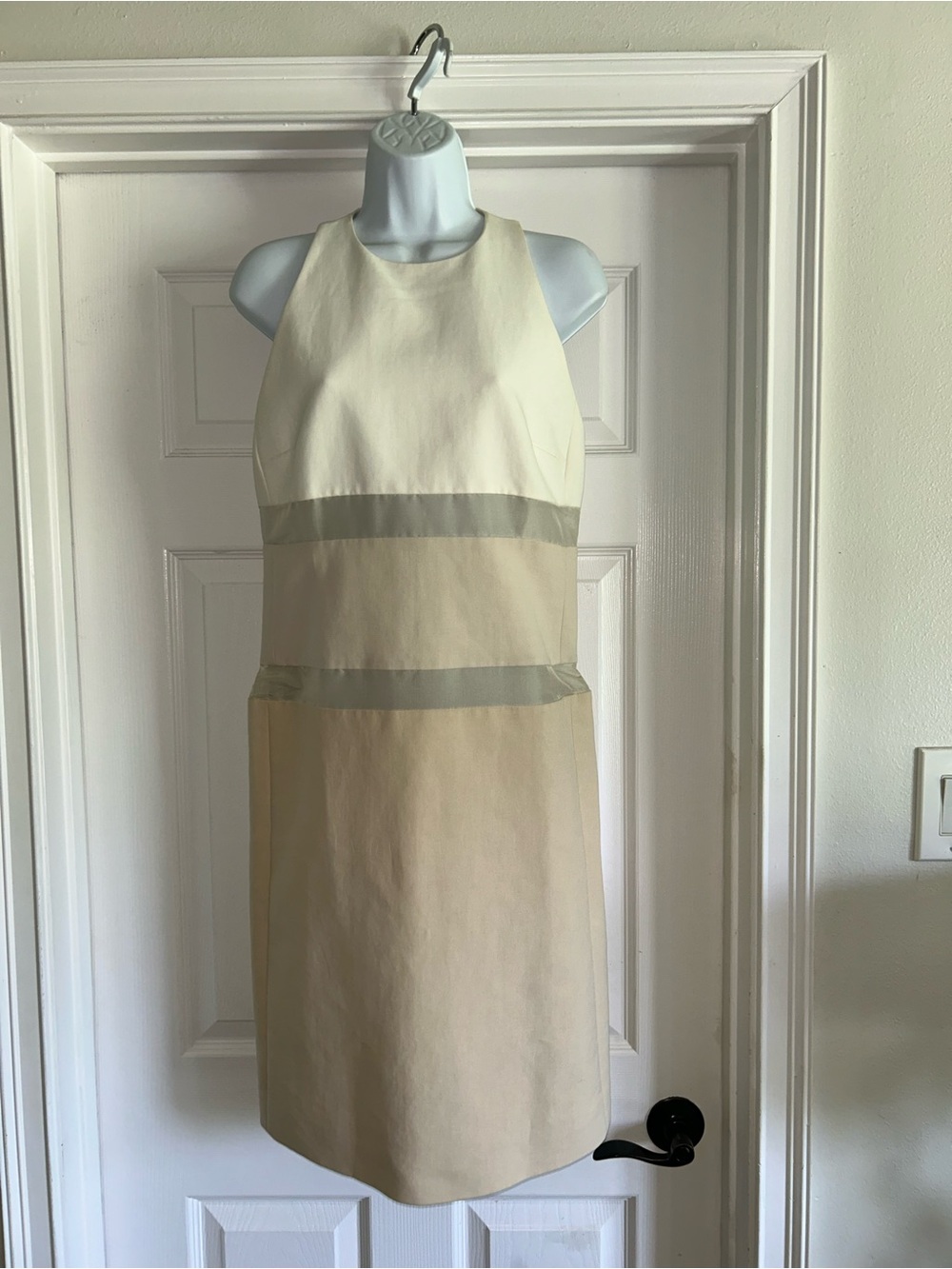 MaxMara Cream and Tan Colorblock Sleeveless Midi Dress